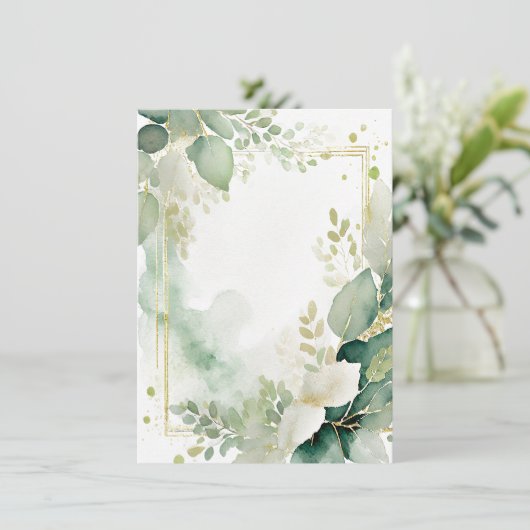 Aquarellgrün und Goldblanke Hochzeit Einladung (Stehend Vorderseite)