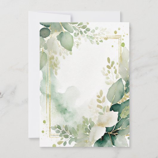 Aquarellgrün und Goldblanke Hochzeit Einladung (Vorderseite)