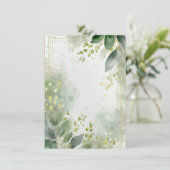 Aquarellgrün und Goldblanke Hochzeit Einladung (Stehend Vorderseite)
