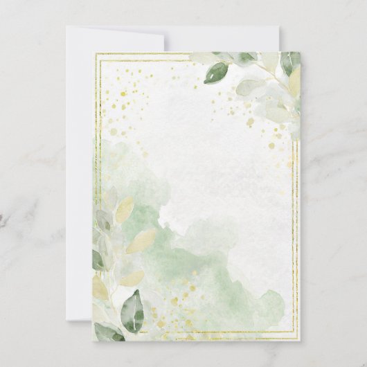 Aquarellgrün und Goldblanke Hochzeit Einladung (Vorderseite)