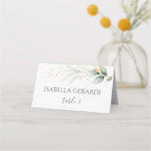 Aquarellgrün und goldenes Blattwerk Platzkarte (Vorderseite)