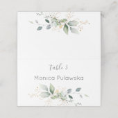 Aquarellgrün und goldenes Blattwerk Platzkarte (Außenseite Aufgefaltet)