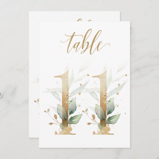 Aquarellgrün und Goldfolien, Tischnummer 11 (Vorne/Hinten)