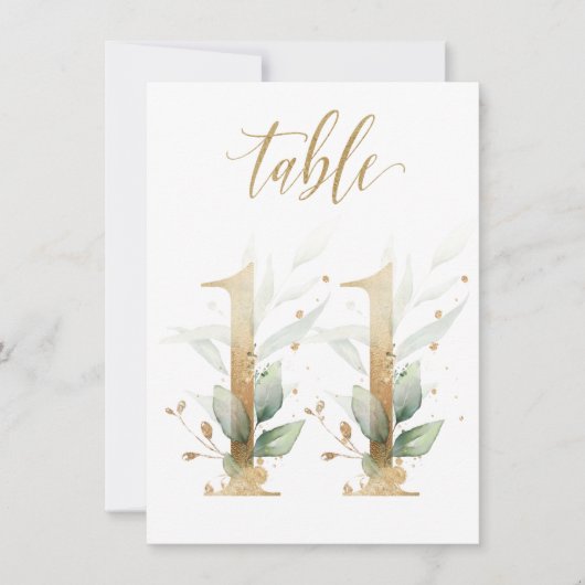 Aquarellgrün und Goldfolien, Tischnummer 11 (Vorderseite)