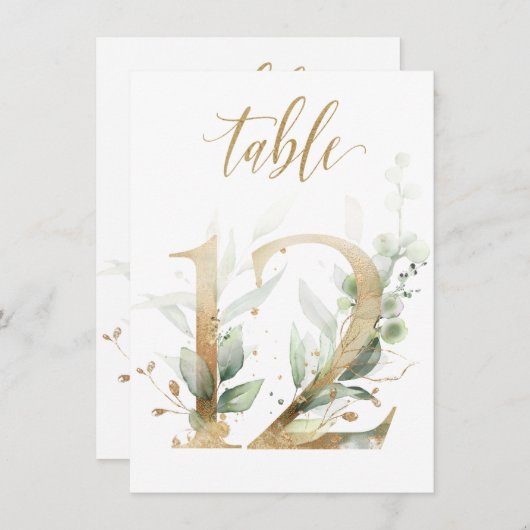 Aquarellgrün und Goldfolien, Tischnummer 12 (Vorne/Hinten)