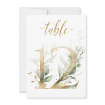 Aquarellgrün und Goldfolien, Tischnummer 12