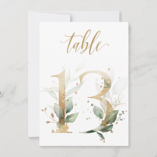 Aquarellgrün und Goldfolien, Tischnummer 13 (Vorderseite)
