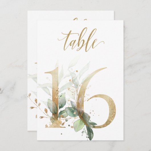 Aquarellgrün und Goldfolien, Tischnummer 16 (Vorne/Hinten)