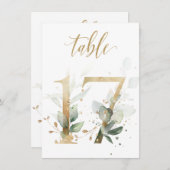 Aquarellgrün und Goldfolien, Tischnummer 17 (Vorne/Hinten)