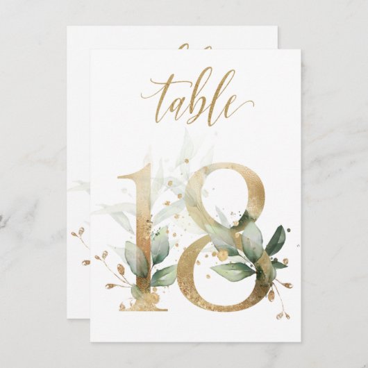 Aquarellgrün und Goldfolien, Tischnummer 18 (Vorne/Hinten)