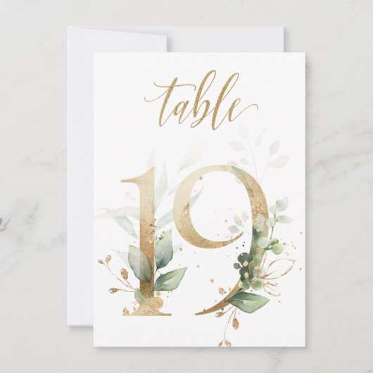 Aquarellgrün und Goldfolien, Tischnummer 19 (Vorderseite)