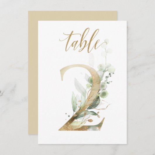 Aquarellgrün und Goldfolien, Tischnummer 2 (Vorne/Hinten)