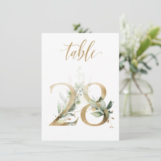 Aquarellgrün und Goldfolien, Tischnummer 28 (Stehend Vorderseite)