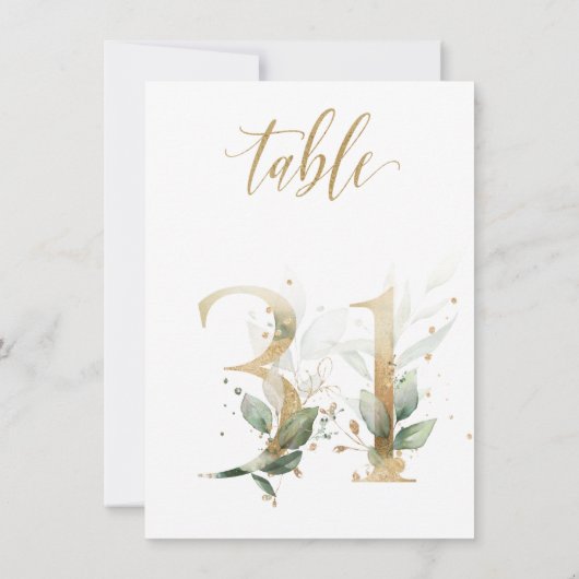 Aquarellgrün und Goldfolien, Tischnummer 31 (Rückseite)