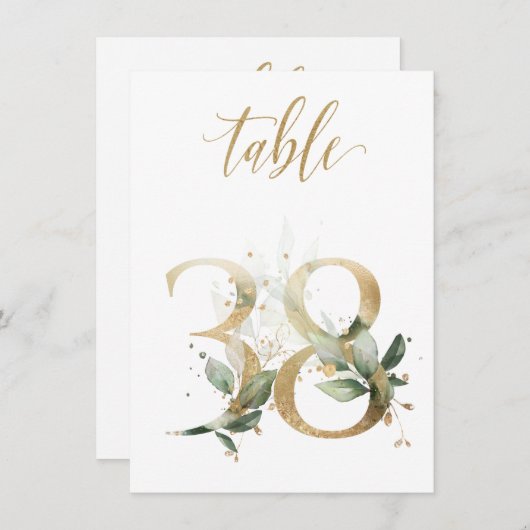 Aquarellgrün und Goldfolien, Tischnummer 38 (Vorne/Hinten)