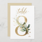 Aquarellgrün und Goldfolien, Tischnummer 8 (Vorne/Hinten)