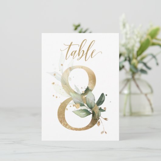 Aquarellgrün und Goldfolien, Tischnummer 8 (Stehend Vorderseite)