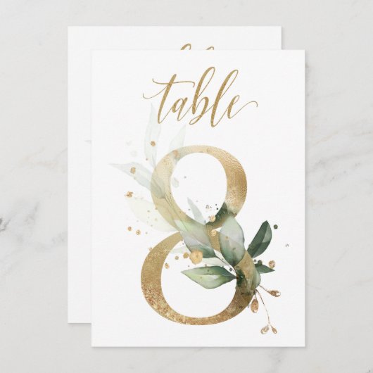 Aquarellgrün und Goldfolien, Tischnummer 8 (Vorne/Hinten)