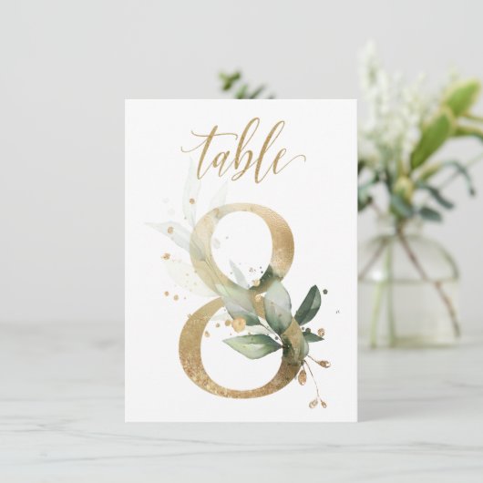 Aquarellgrün und Goldfolien, Tischnummer 8 (Stehend Vorderseite)