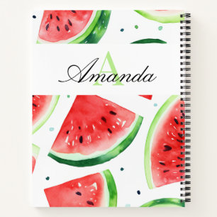 Aquarellgrün und Weiß Wassermelonen Monogramiert Notizblock