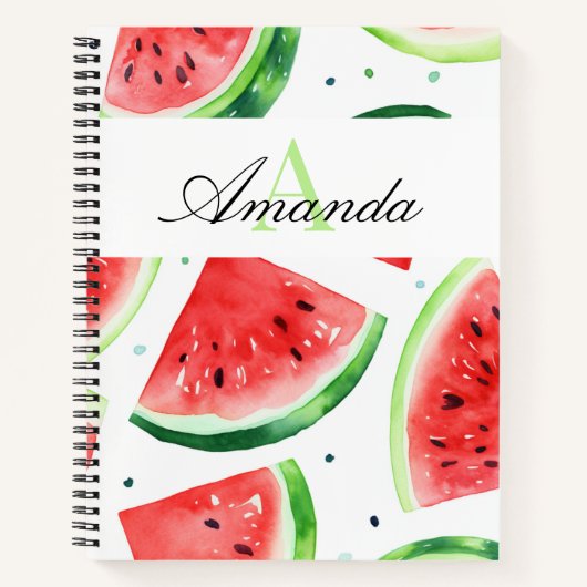 Aquarellgrün und Weiß Wassermelonen Monogramiert Notizblock (Vorderseite)