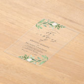 Aquarellgrün und weiße Blume Grau Hochzeit Acryleinladungen (Ablage )