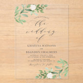 Aquarellgrün und weiße Blume Grau Hochzeit Acryleinladungen (Vorderseite)