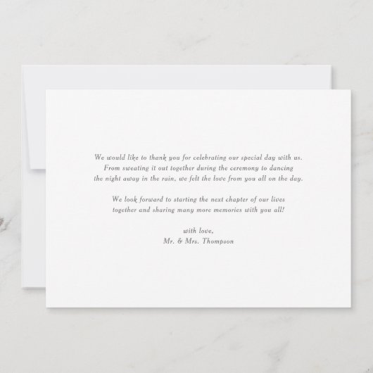 Aquarellgrün und weiße Blume Grau Hochzeit Dankeskarte (Rückseite)