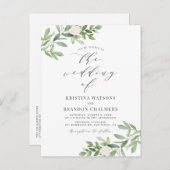 Aquarellgrün und weiße Blume Grau Hochzeit Einladungspostkarte (Vorne/Hinten)