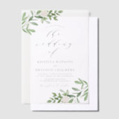 Aquarellgrün und weiße Blume Grau Hochzeit Pergament Einladungen (Versetzt)