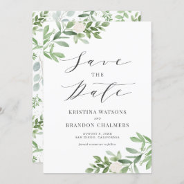 Aquarellgrün und weiße Blume Grau Save The Date
