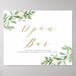 Aquarellgrün und weiße Blume Offene Bar Poster