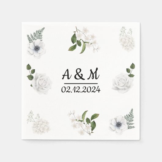 Aquarellgrün und weiße Blume Serviette (Vorderseite)