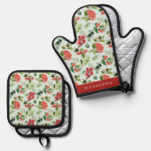 Aquarellgrün und Winterberry Weihnachten Ofenhandschuh & Topflappen-Set (Vorderseite/Rückseite)