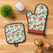 Aquarellgrün und Winterberry Weihnachten Ofenhandschuh & Topflappen-Set (Oben Unten)