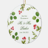 Aquarellgrün Unser erstes Weihnachtsfest FOTO Keramik Ornament (Links)