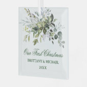 Aquarellgrün Unser erstes Weihnachtsfest Ornament Aus Glas (Vorderseite links)