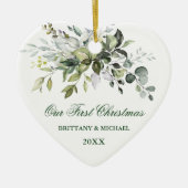 Aquarellgrün Unser erstes Weihnachtsherz Keramik Ornament (Vorne)