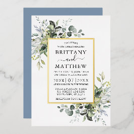 Aquarellgrün Wedding Dusty Blue Gold Folieneinladung