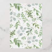 Aquarellgrün Weiße Blume Ruhestand Party Folieneinladung (Rückseite)