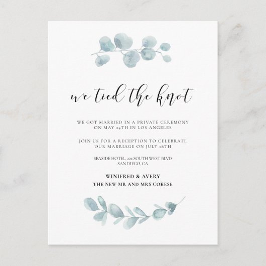 Aquarellgrün Wir binden die Ankündigung des Knoten Postkarte (Vorderseite)