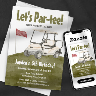 Aquarellgrün Zum Tee Golf Cart Geburtstag Einladung
