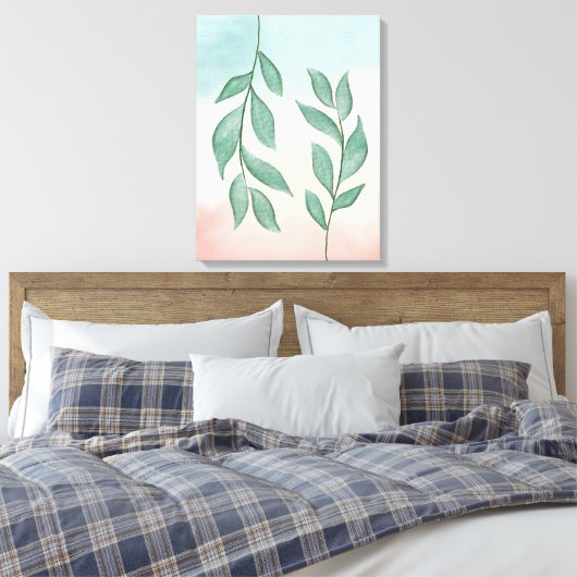 Aquarellgrüne auf einem pastellrosa Hintergrund Leinwanddruck (Insitu (Schlafzimmer))