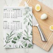 Aquarellgrüne Blätter 2026 - Kalender Geschirrtuch (Viertel Falte)