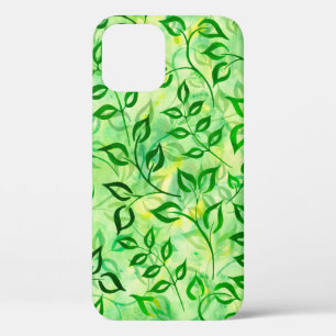Aquarellgrüne Blätter auf einem gelb-grünen Hinter Case-Mate iPhone Hülle