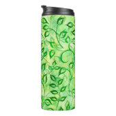 Aquarellgrüne Blätter auf einem gelb-grünen Hinter Thermosbecher (Nach rechts gedreht)