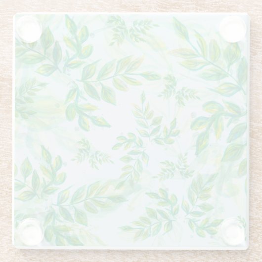 Aquarellgrüne Blätter auf Wasser Glasuntersetzer (Rückseite)