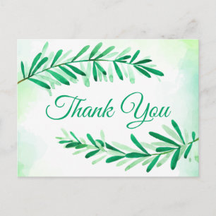 Aquarellgrüne Blätter Danke, dass Sie Vintage verl Postkarte