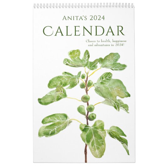 Aquarellgrüne Blätter Kalender 2024 (Titelbild)