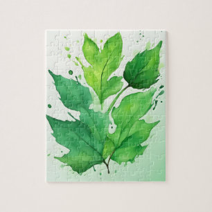 Aquarellgrüne Blätter Puzzle